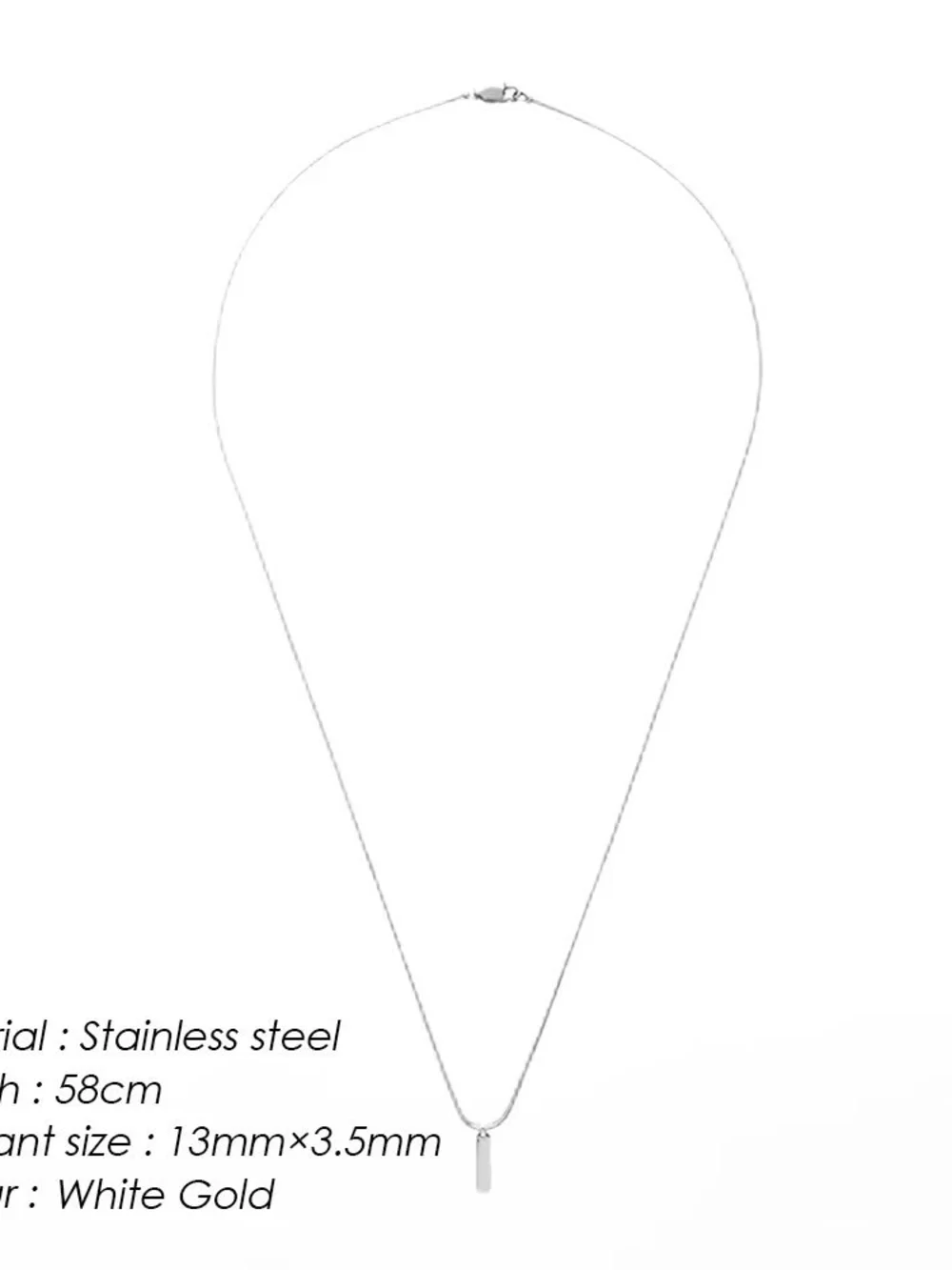 Men's Minimal White Gold Bar Necklace - Sleek Stainless Steel Pendant